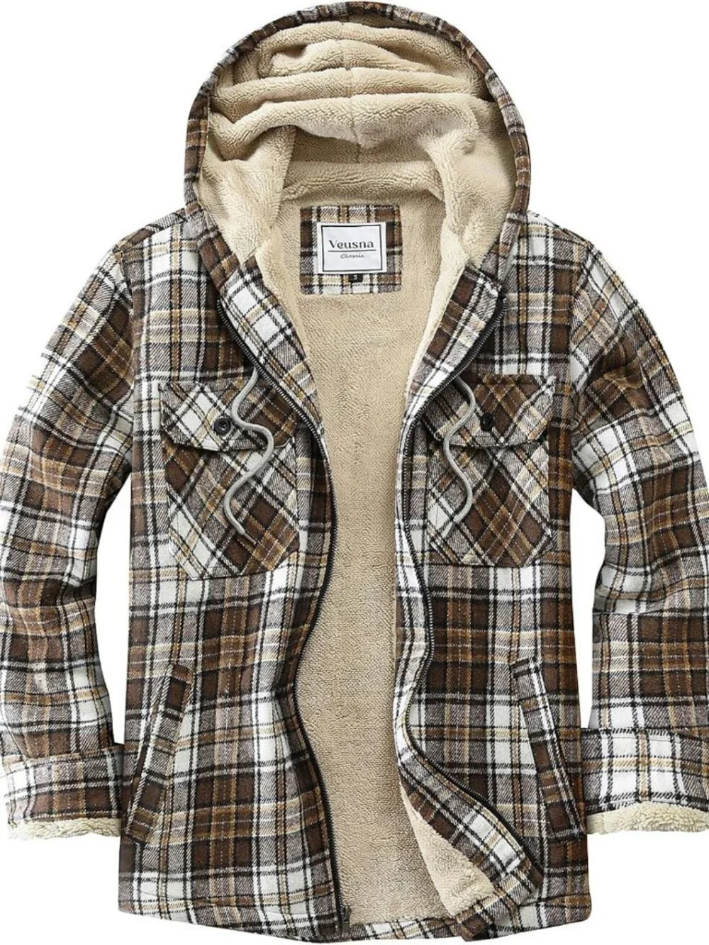 Cozy Men's Fleece Lined Zip Up Flannel Jacket with Hood - Perfect for Fall!